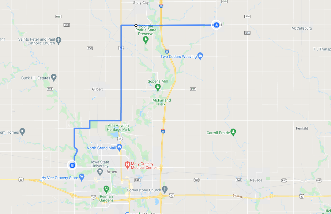 Map Directions from Roland Iowa to Ames West Side Storage